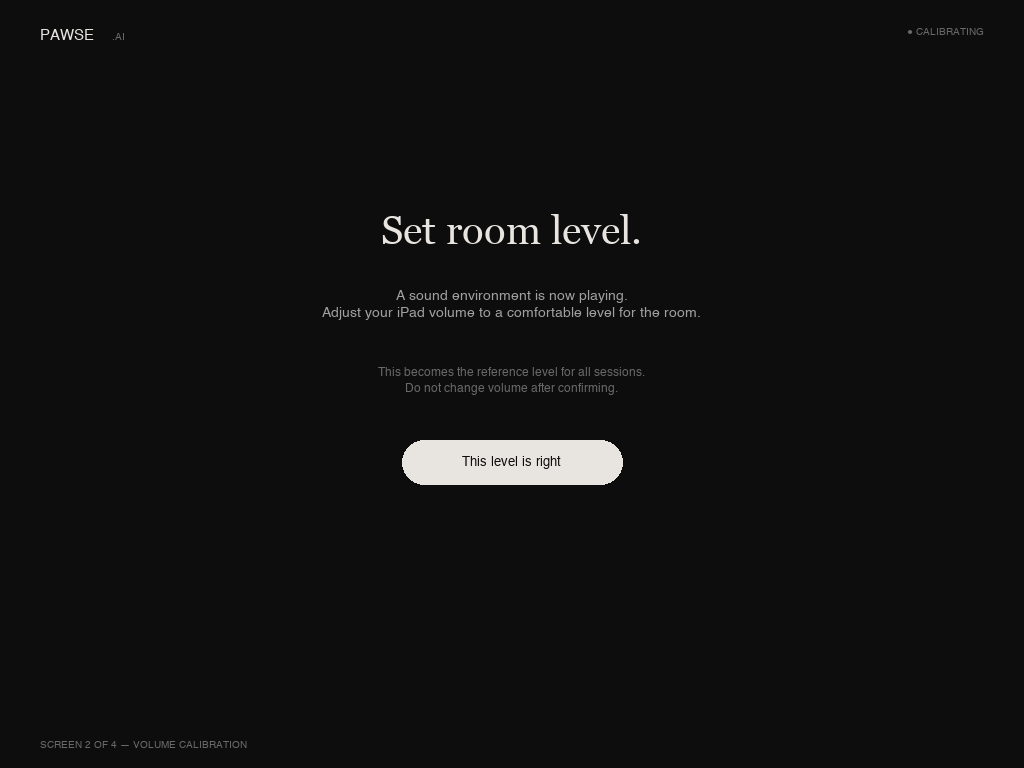 Set room level volume calibration screen