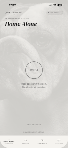 PAWSE playing screen showing ring timer and End Session button