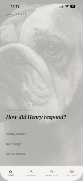 Feedback screen asking How did your dog respond with three options